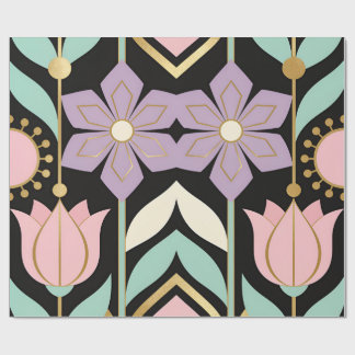 Pastell Art Deco Blumen Schwarz & Gold Geschenkpap Geschenkpapier