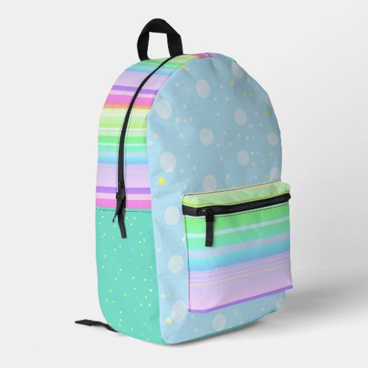 Pastell-Ästhetische niedliche Regenbogenblume Ruck Bedruckter Rucksack (Rückseitige Ecke links)