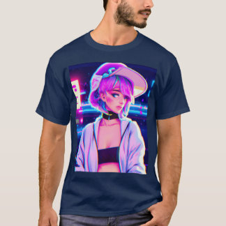 Pastell-ästhetisches Anime-Mädchen Synthwave Anime T-Shirt