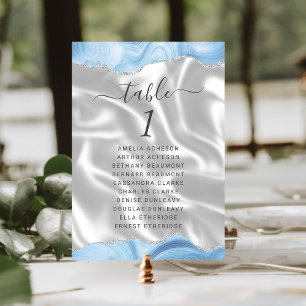 Pastell Babyblau Silber Achat Weiß Seide Hochzeit Tischnummer