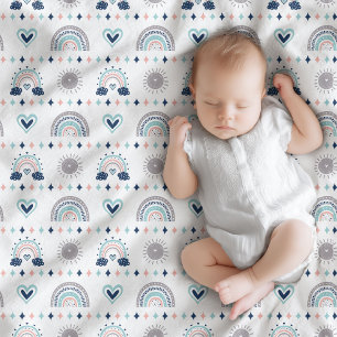 Pastell-Babymantel Navy Pink Boho-Vibes Fleecedecke