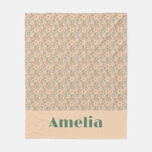 Pastell-Beige-Blumenmuster-Name Fleecedecke (Vorderseite)
