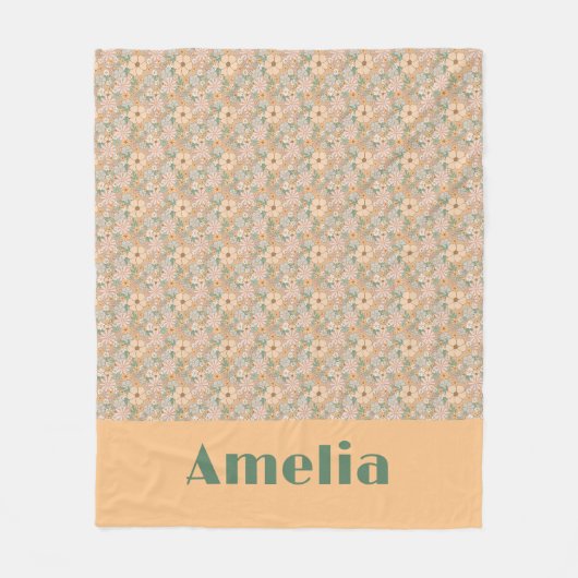 Pastell-Beige-Blumenmuster-Name Fleecedecke (Vorderseite)