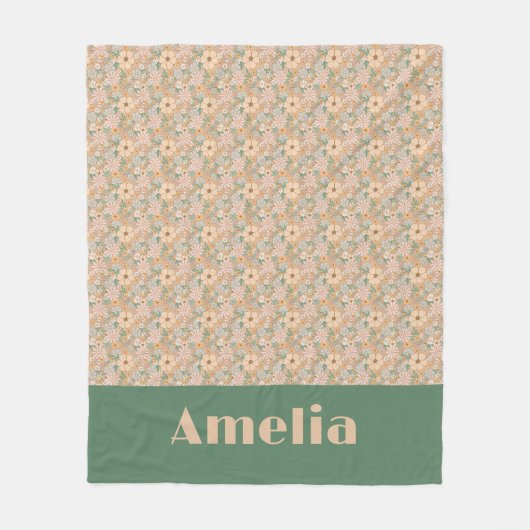Pastell-Beige-Blumenmuster-Name Fleecedecke (Vorderseite)