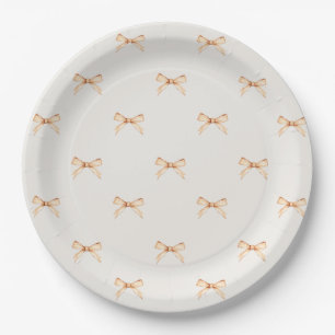 Pastell-Beige-Papierplatte mit goldenem Schleifenm Pappteller