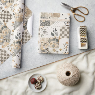 Pastell-Beige-Quilt Earthy Gingham Cottagecore Geschenkpapier