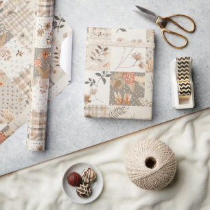 Pastell-Beige-Quilt Earthy Gingham Cottagecore Geschenkpapier