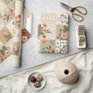Pastell-Beige-Quilt Erdig Gingham Cottagecore Geschenkpapier