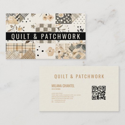 Pastell-Beige-Quilt-Patchwork-Handmade-Kleidung Visitenkarte (Vorne/Hinten)