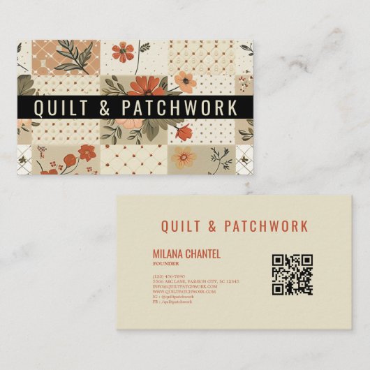 Pastell-Beige-Quilt-Patchwork-Handmade-Kleidung Visitenkarte (Vorne/Hinten)