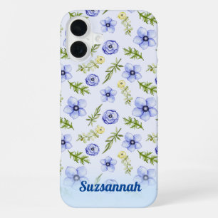 Pastell Blau Gelb Florales Grünmuster Muster indiv iPhone 16 Plus Hülle