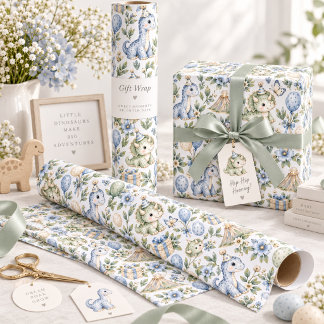Pastell Blau Grün Aquarell Dinosaurier Geburtstag  Geschenkpapier