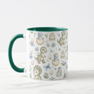 Pastell Blau Grün Aquarell Dinosaurier Geburtstag Tasse