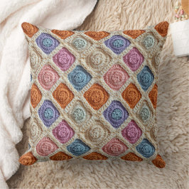 Pastell Blau Orange Lila und Rosa Häkel-Look Kissen