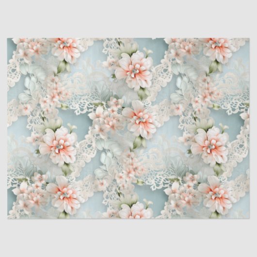 Pastell Blau & Pink Viktorianisch Florals & Lace Seidenpapier (Vorderseite)