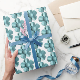 Pastell Blau Retro Gänseblümchen MOD Blume Hochzei Geschenkpapier