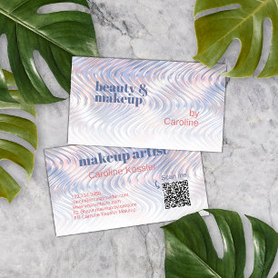 Pastell Blau Rosa Metallischer Marmor Wellen Kunst Visitenkarte