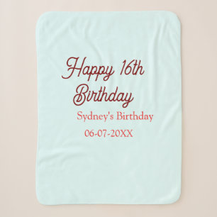 Pastell Blau Rot Glücklicher 16. Geburtstag Name D Sherpadecke