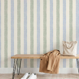 Pastell Blau-Sage-Grün Streifen Boho Farmhaus Tapete