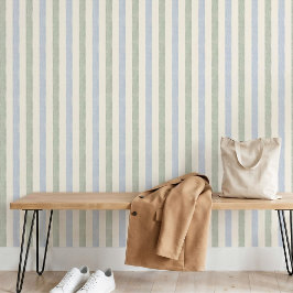 Pastell Blau-Sage-Grün-Streifen Boho-Farmhouse Tapete