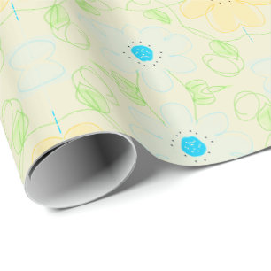 Pastell Blau und Gelb Blumendesigner Geschenkcreme Geschenkpapier