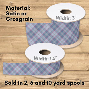 Pastell Blau und Rosa Tartan Satinband