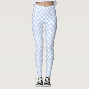 Pastell Blau Weiß Retro Schachbrettmuster Leggings