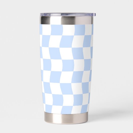 Pastell Blau Weiß Retro Schachbrettmuster Thermobecher (Links)