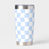 Pastell Blau Weiß Retro Schachbrettmuster Thermobecher (Rückseite)