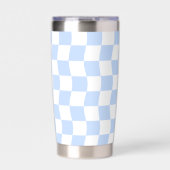 Pastell Blau Weiß Retro Schachbrettmuster Thermobecher (Vorderseite)