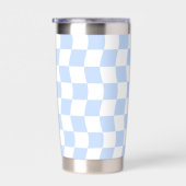 Pastell Blau Weiß Retro Schachbrettmuster Thermobecher (Rechts)