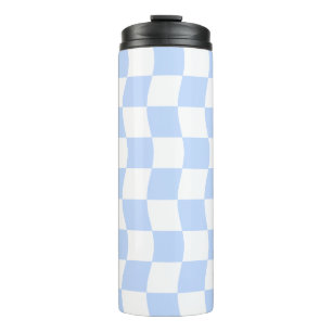 Pastell Blau Weiß Retro Schachbrettmuster Thermosbecher