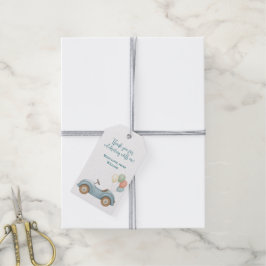 Pastell Blue Balloons & Car Geburtstagsgeschenkmar Geschenkanhänger