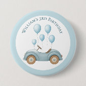 Pastell Blue Car & Balloons Geburtstagsparty Button (Vorderseite)