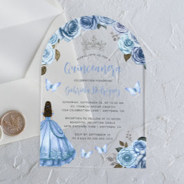 Pastell Blue Floral Rose Watercolor Quinceñera Acryleinladungen