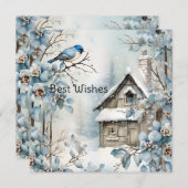 Pastell Blue Flowers Bird Altes Haus Weihnachten (Vorne/Hinten)