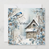 Pastell Blue Flowers Bird Altes Haus Weihnachten (Vorderseite)