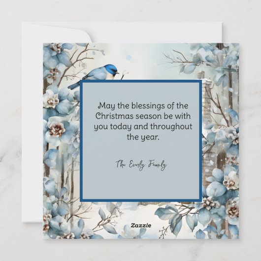 Pastell Blue Flowers Bird Altes Haus Weihnachten (Rückseite)
