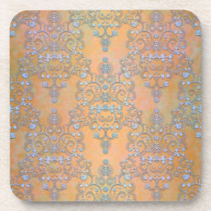 Pastell Blue over Gold Aurora Lace Damask Getränkeuntersetzer