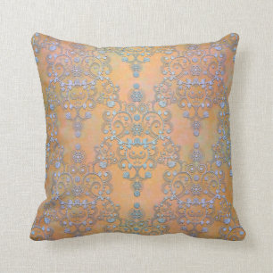 Pastell Blue over Gold Aurora Lace Damask Kissen