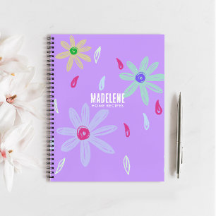 Pastell-Blume   Name Monogram   Lila Rezept Notizblock