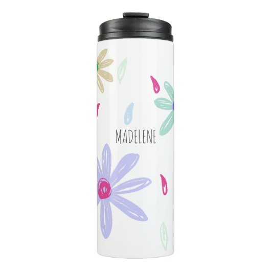 Pastell-Blume | Name Monogram Thermosbecher (Vorderseite)
