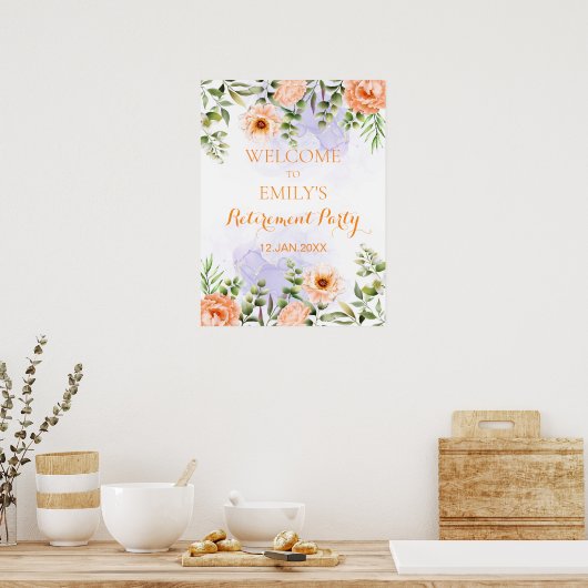 Pastell Blume Ruhestand Party Begrüßungszeichen Poster (Küche)