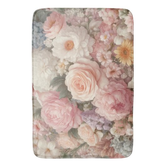 Pastell Blume Shabby Chic Rose Blumenmuster Badematte (Vorderseite Vertikal)