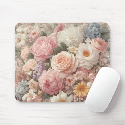 Pastell Blume Shabby Chic Rose Blumenmuster Mousepad (Mit Mouse)