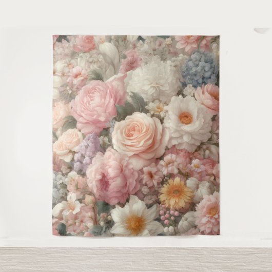 Pastell Blume Shabby Chic Rose Blumenmuster Wandteppich (Vorderseite)