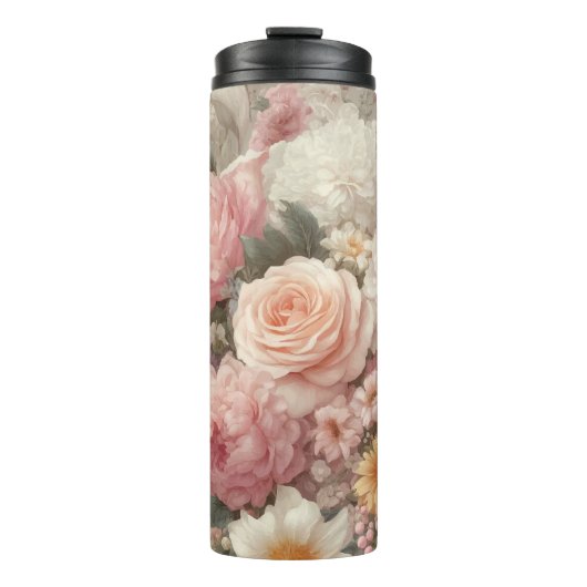 Pastell Blume Shabby Chic Rose Thermosbecher (Vorderseite)