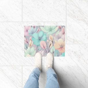 Pastell-Blume und Blätter im Lila Hintergrund Fußmatte