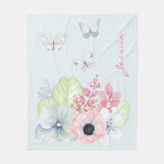 Pastell-Blume und Schmetterlinge Fleece Blanket (Vorderseite)