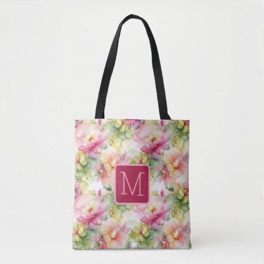 Pastell-Blumen Alkohol-Tinte Farbblock-Monogramm Tasche (Vorderseite)